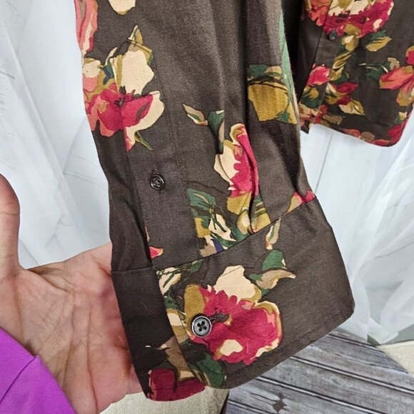 Chaps Blouse Button Up Brown Pink Floral Boho Cottagecore Preppy 3X - Picture 4 of 8
